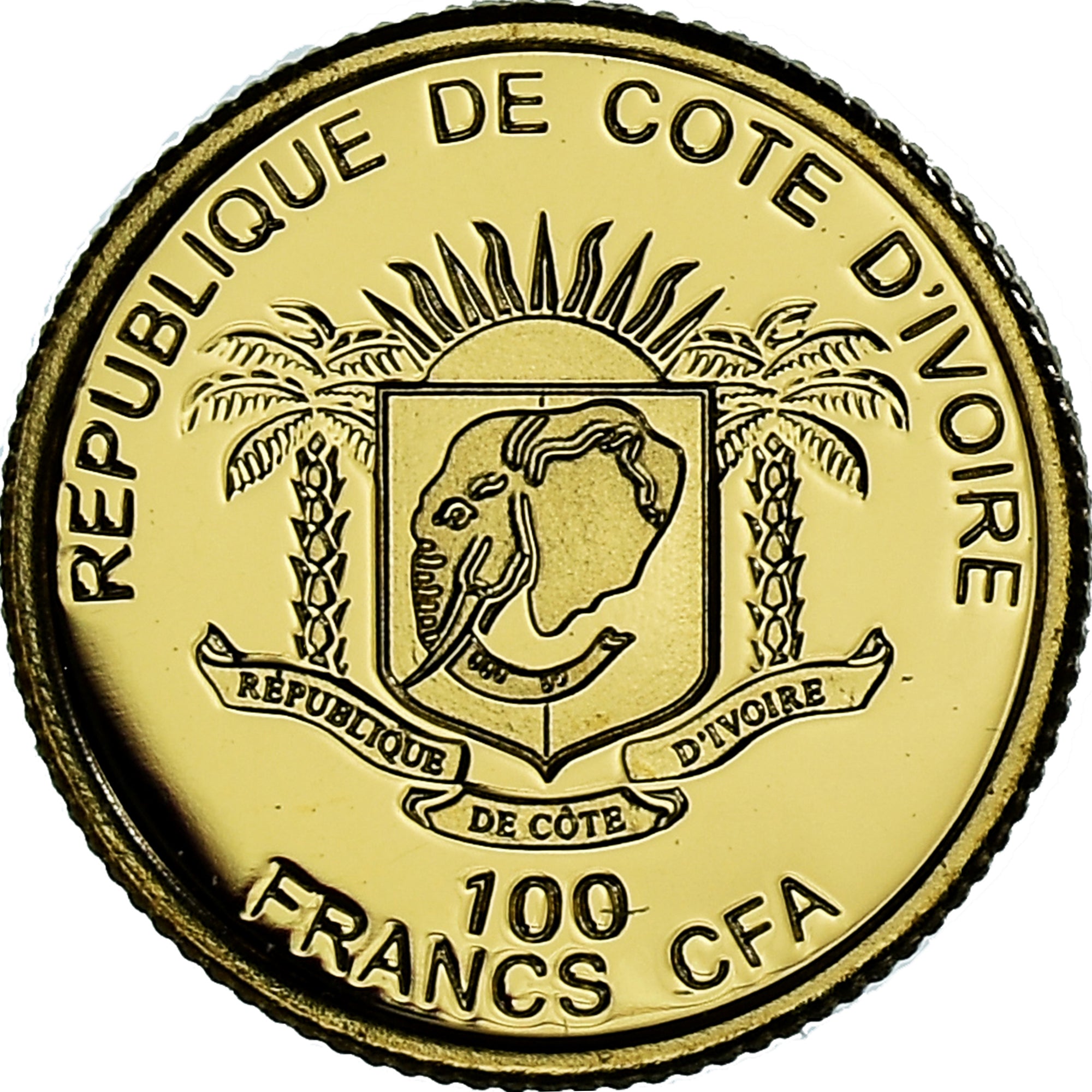 Coin, Ivory Coast, Colosse de Rhodes, 100 Francs CFA, 2018, MS(65-70), Gold