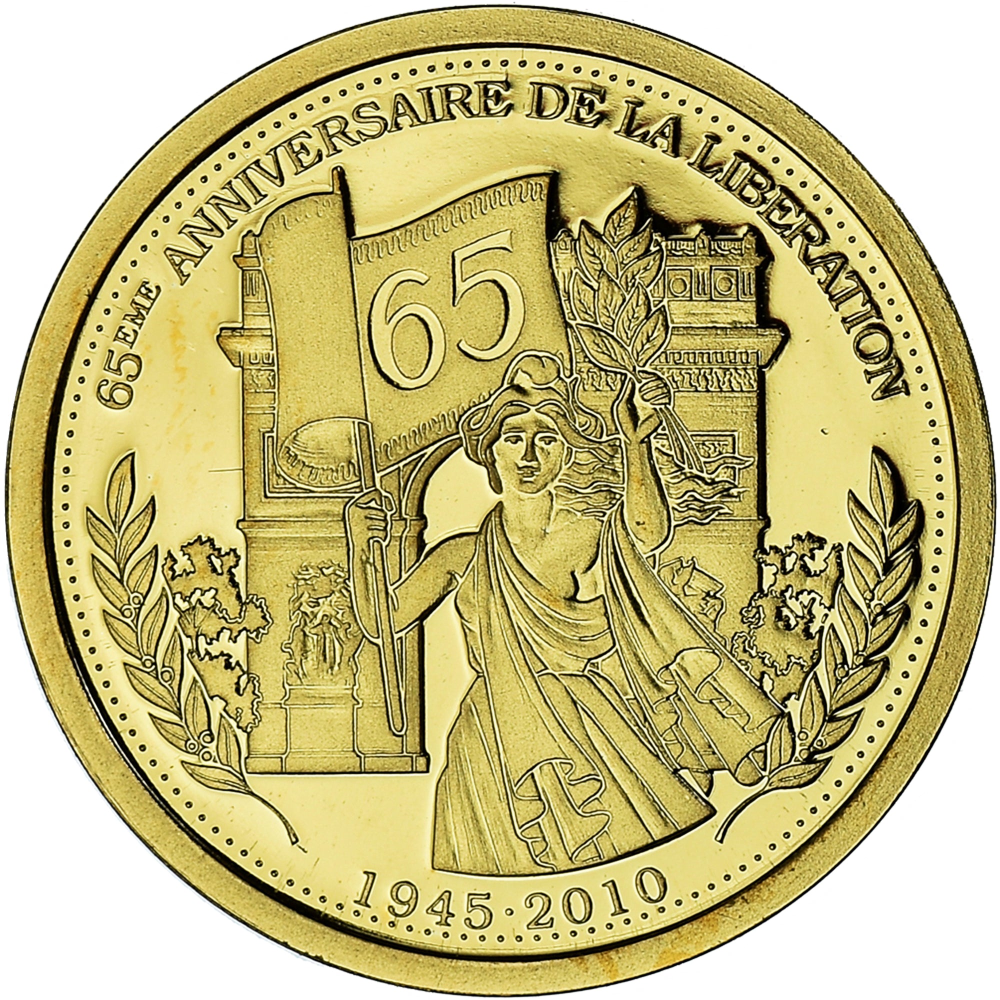 France, Medal, 65ème Anniversaire de la Libération, 2010, MS(65-70), Gold