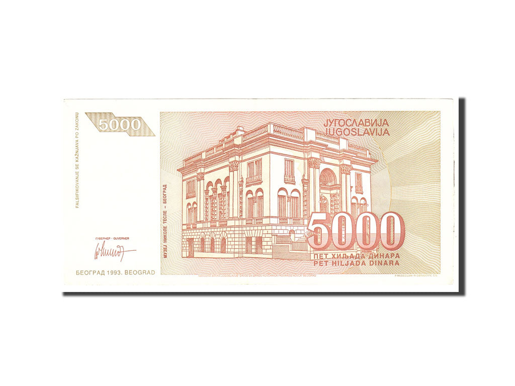 Yugoslavia, 5000 Dinara, 1993, KM:128, Undated, AU(55-58)