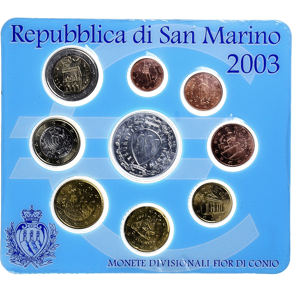 San Marino, Euro-Set, 2003, Rome, 1 cent to 5 euro, MS(65-70)