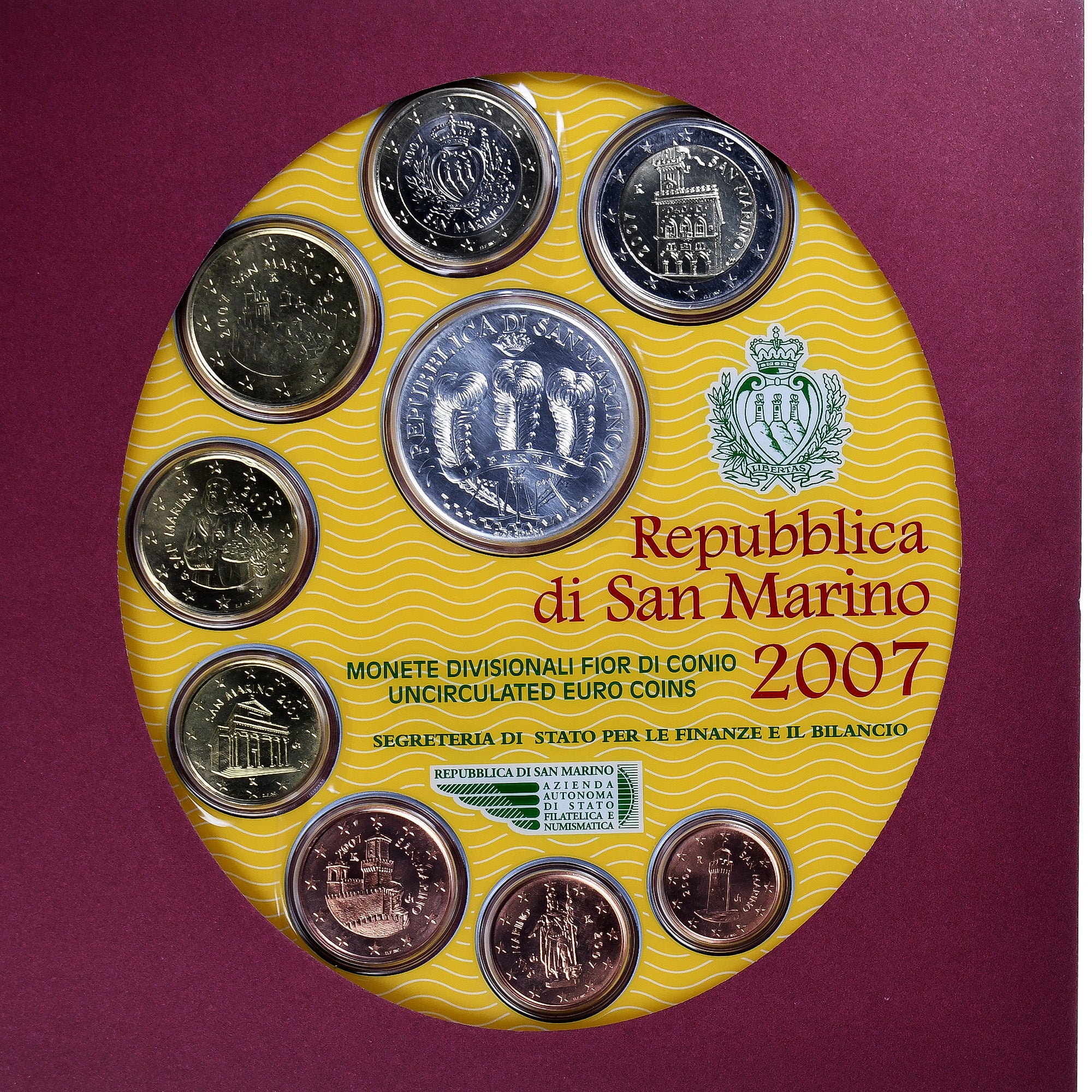 San Marino, Set Euros, 2007, Coffret, MS(65-70), N/D