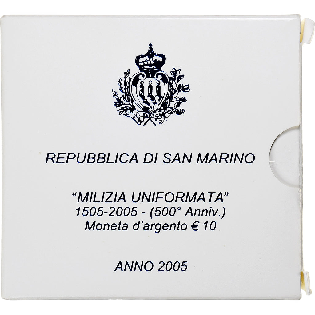 San Marino, 10 Euro, 2005, Rome, Milizia Uniformata, FDC, Plata
