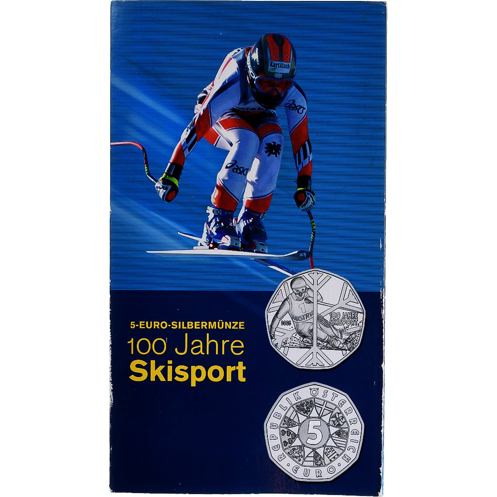 Austria, 5 Euro, 2005, Vienna, Centennial of Sport Skiing, MS(65-70), Srebro