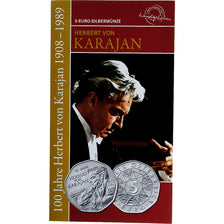 Austria, 5 Euro, Herbert Van Karajan, 2008, Vienna, Srebro, MS(65-70), KM:3156