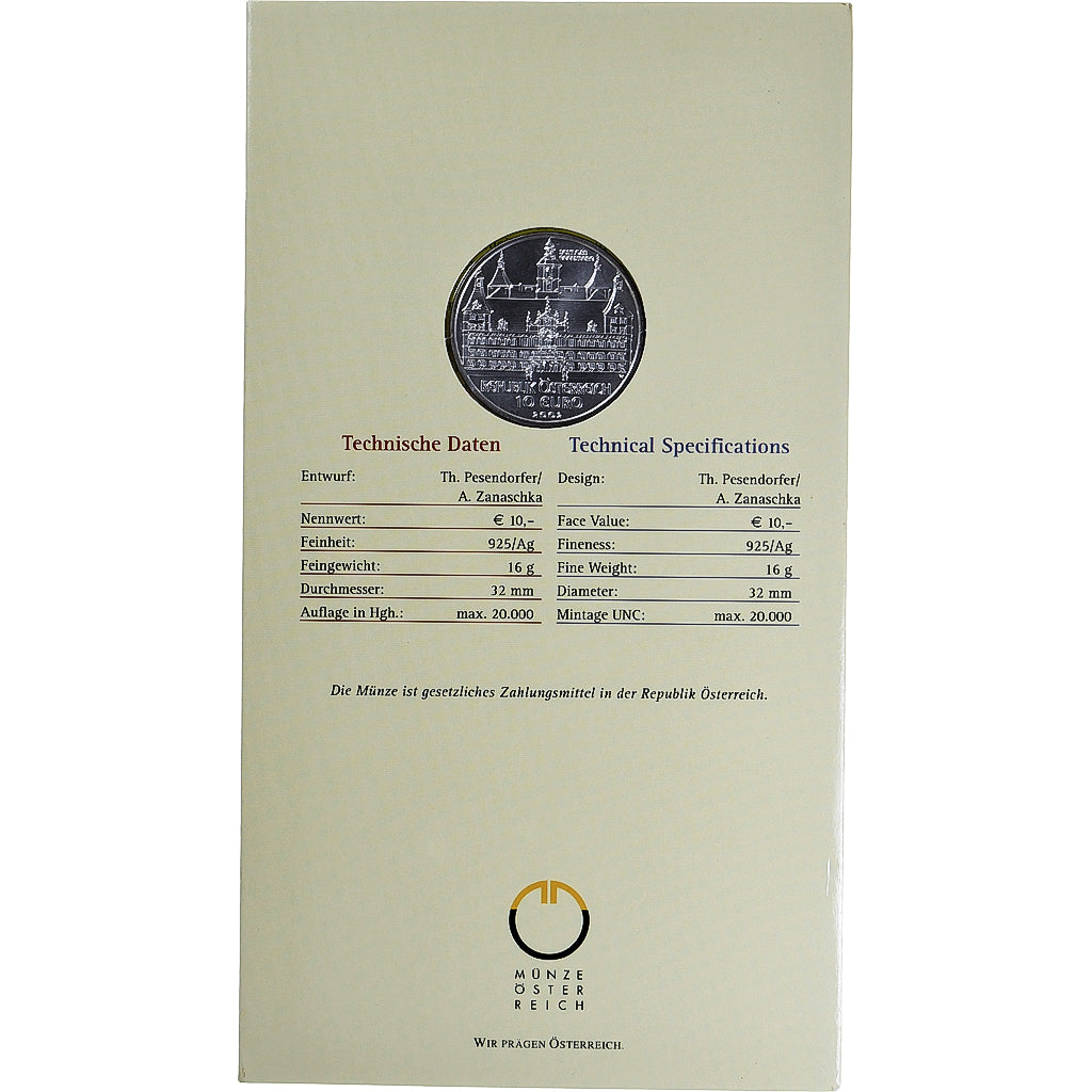Österreich, 10 Euro, Eggenberg Castle, 2002, Vienna, STGL, Silber, KM:3099