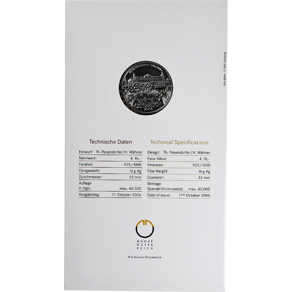 Österreich, 10 Euro, Göttweig Schloss, 2006, Vienna, Silber, STGL