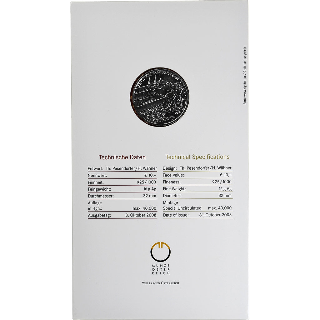 Österreich, 10 Euro, Seckau Abby, 2008, Vienna, STGL, Silber