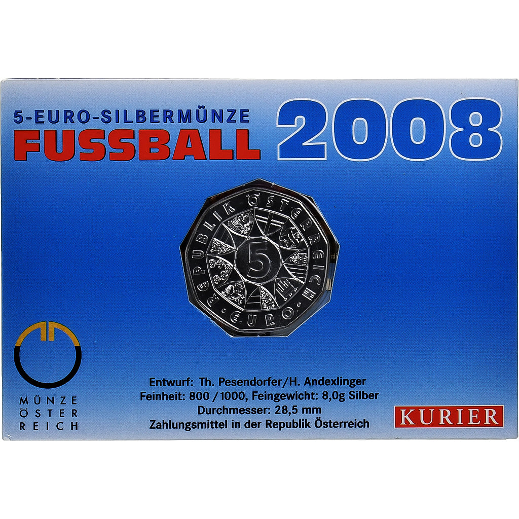 Autriche, 5 Euro, 2008, Vienna, Soccer - European Championship 2008  .BU, FDC