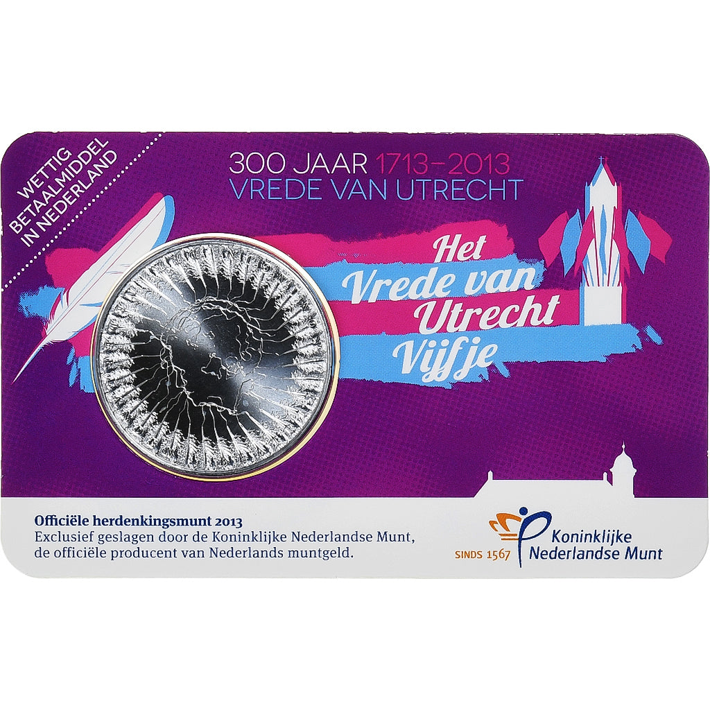 Netherlands, 5 Euro, 300 Years Peace of Utrecht, 2013, MS(65-70), Silver Plated