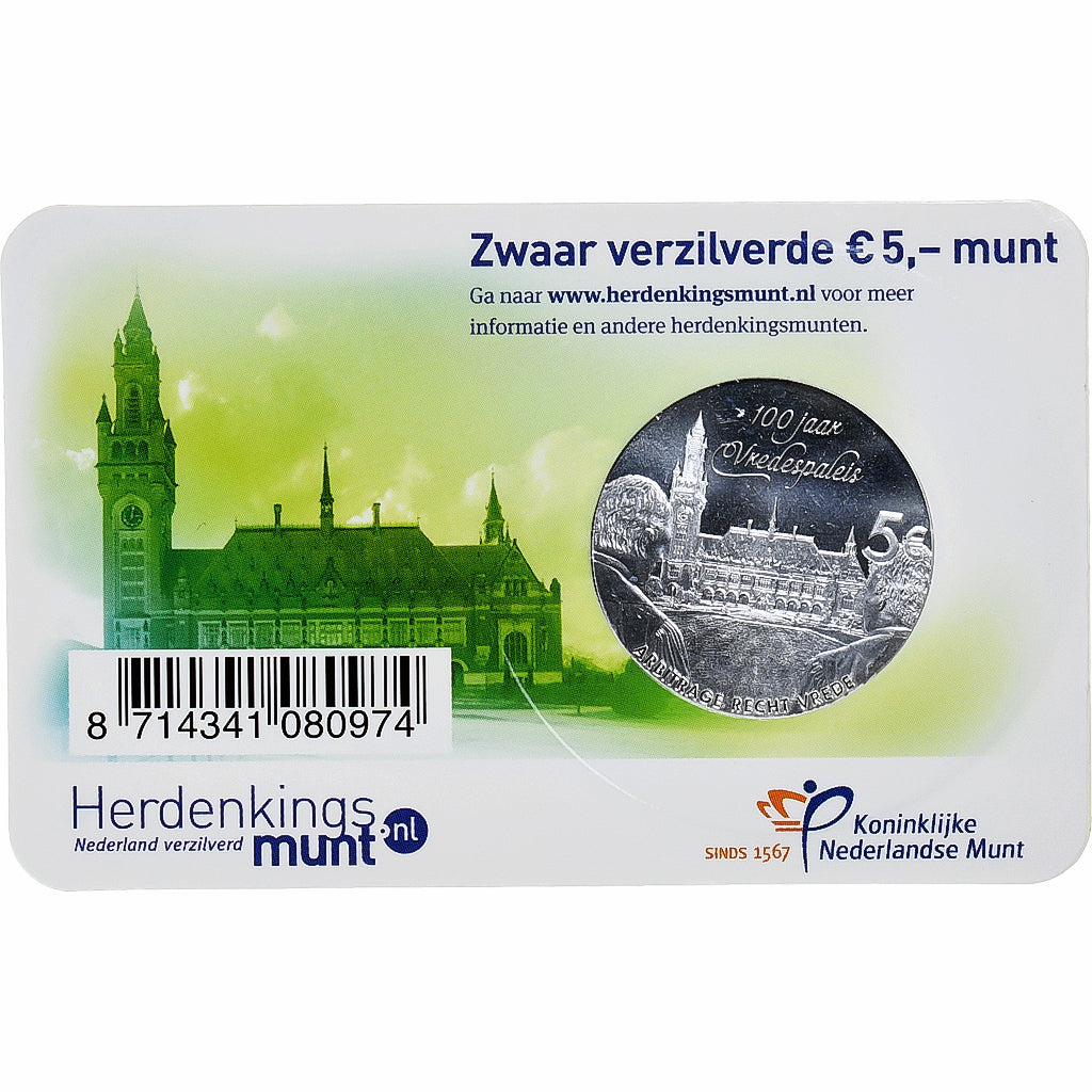 Netherlands, 5 Euro, 2013, 100 years of the PeacePalace. FDC, MS(65-70), Silver