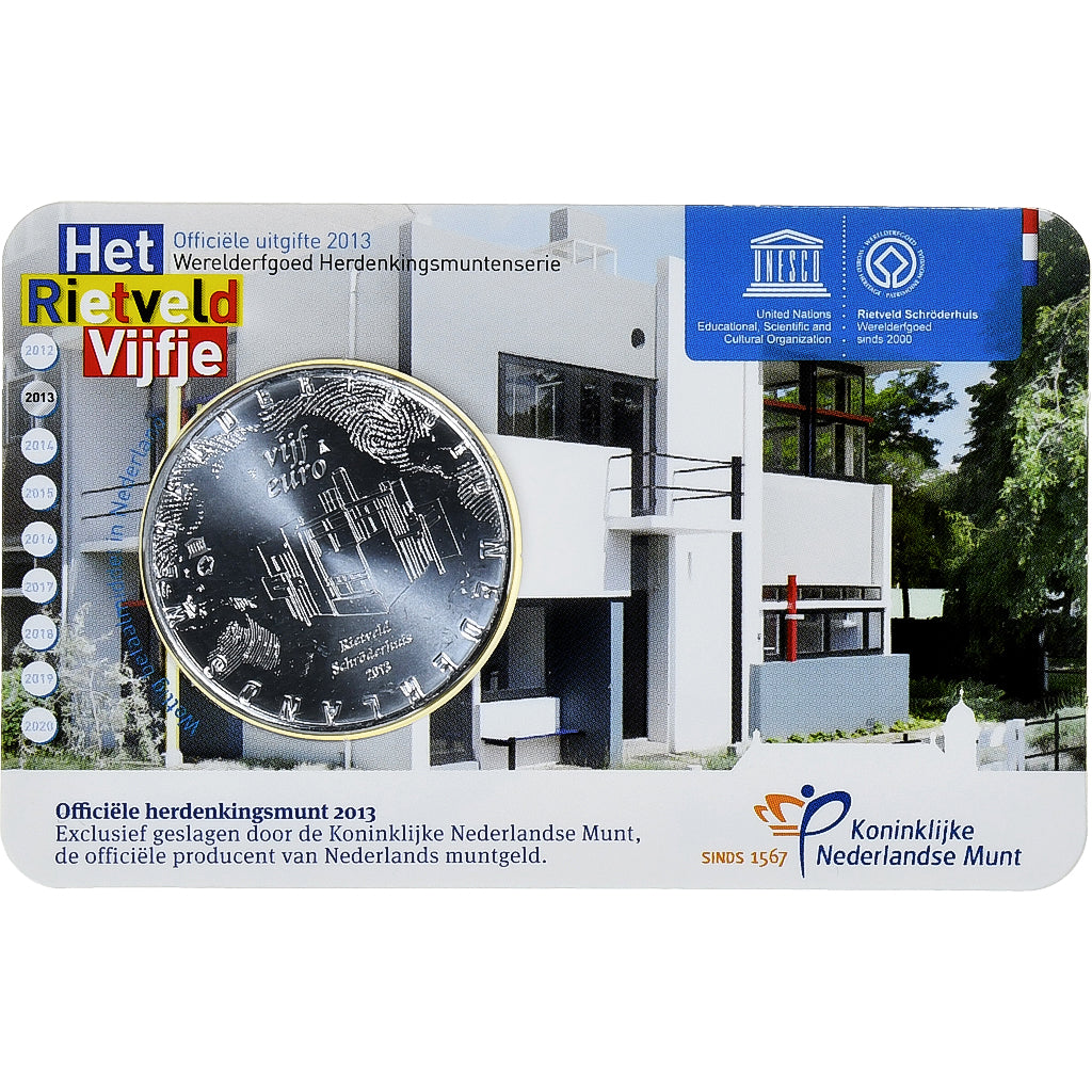 Holandia, 5 Euro, Rietveld Schröderhuis, 2013, MS(65-70), Srebro platerowane