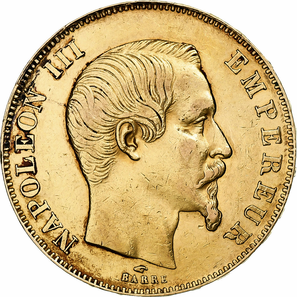 Moneda, Francia, Napoleon III, 50 Francs, 1857, Paris, BC+, Oro, KM:785.1