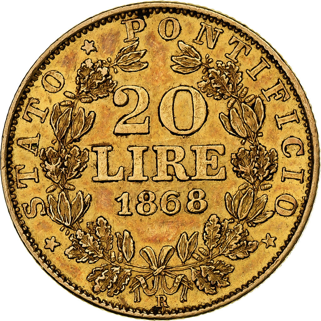 Coin, ITALIAN STATES, PAPAL STATES, Pius IX, 20 Lire, 1868, Roma, EF(40-45)