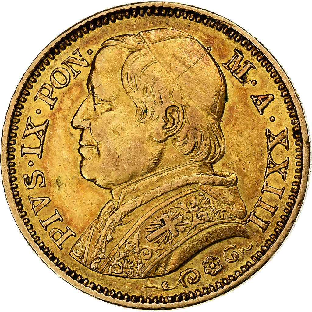 Coin, ITALIAN STATES, PAPAL STATES, Pius IX, 20 Lire, 1869, Roma, AU(50-53)