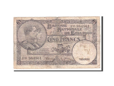 Banknot, Belgia, 5 Francs, 1938, 1938-04-23, KM:108a, VG(8-10)