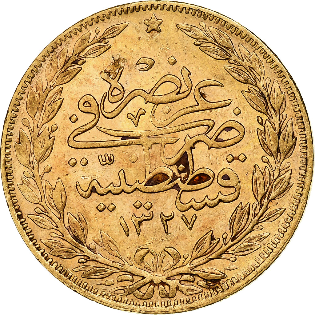 Coin, Turkey, Muhammad V, 100 Kurush, 1911/AH1327, Qustantiniyah, EF(40-45)