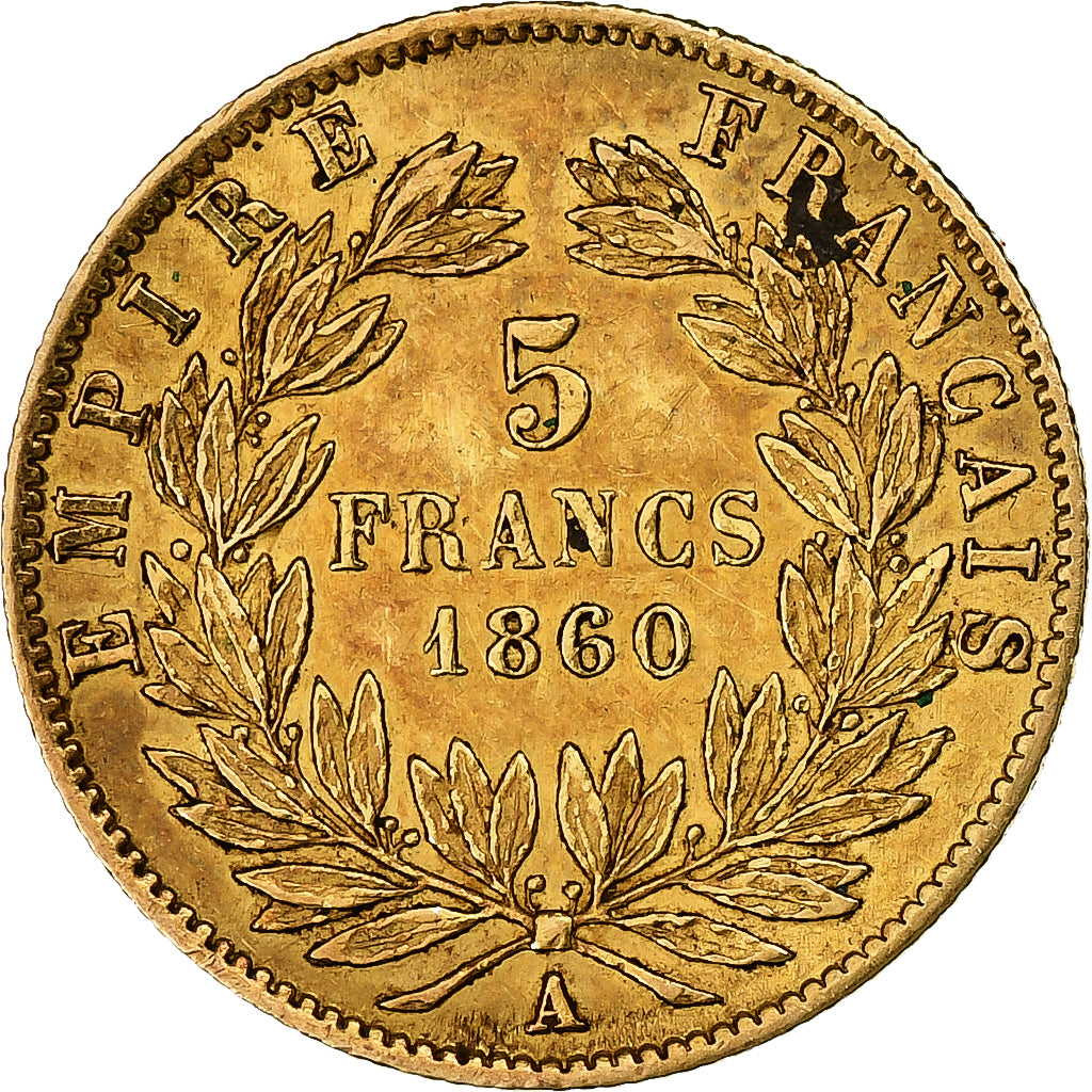 Moneta, Francia, Napoleon III, Napoléon III, 5 Francs, 1860, Paris, MB+, Oro