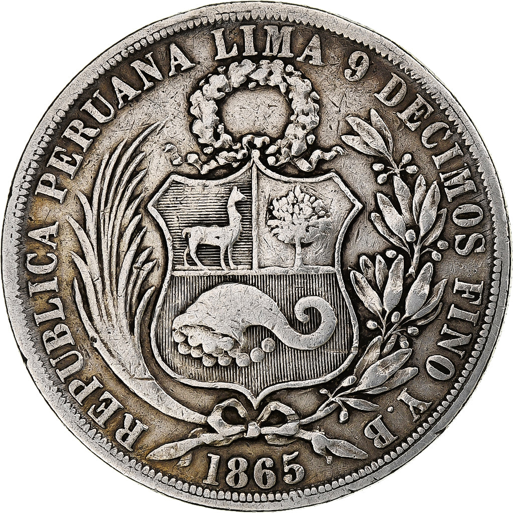 Monnaie, Pérou, SOUTH PERU, Sol, 1865, Lima, TB, Argent, KM:196.1