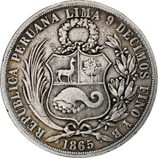 Monnaie, Pérou, SOUTH PERU, Sol, 1865, Lima, TB, Argent, KM:196.1