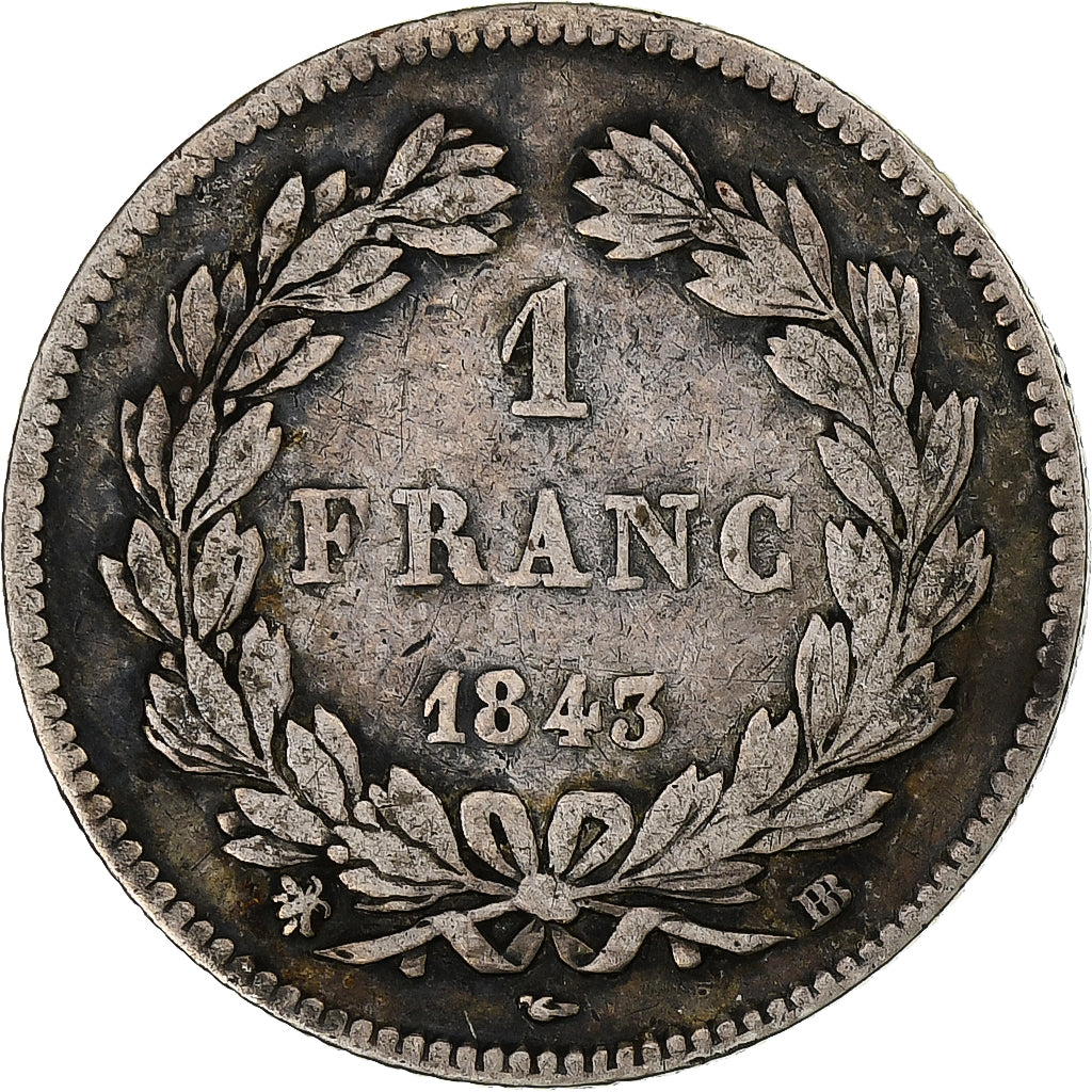 Moneta, Francja, Louis-Philippe, Franc, 1843, Strasbourg, VF(30-35), Srebro