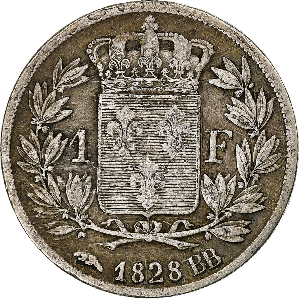 Moneta, Francja, Charles X, Franc, 1828, Strasbourg, VF(30-35), Srebro, KM:724.3