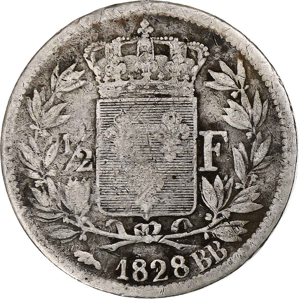 Coin, France, Charles X, 1/2 Franc, 1828, Strasbourg, F(12-15), Silver