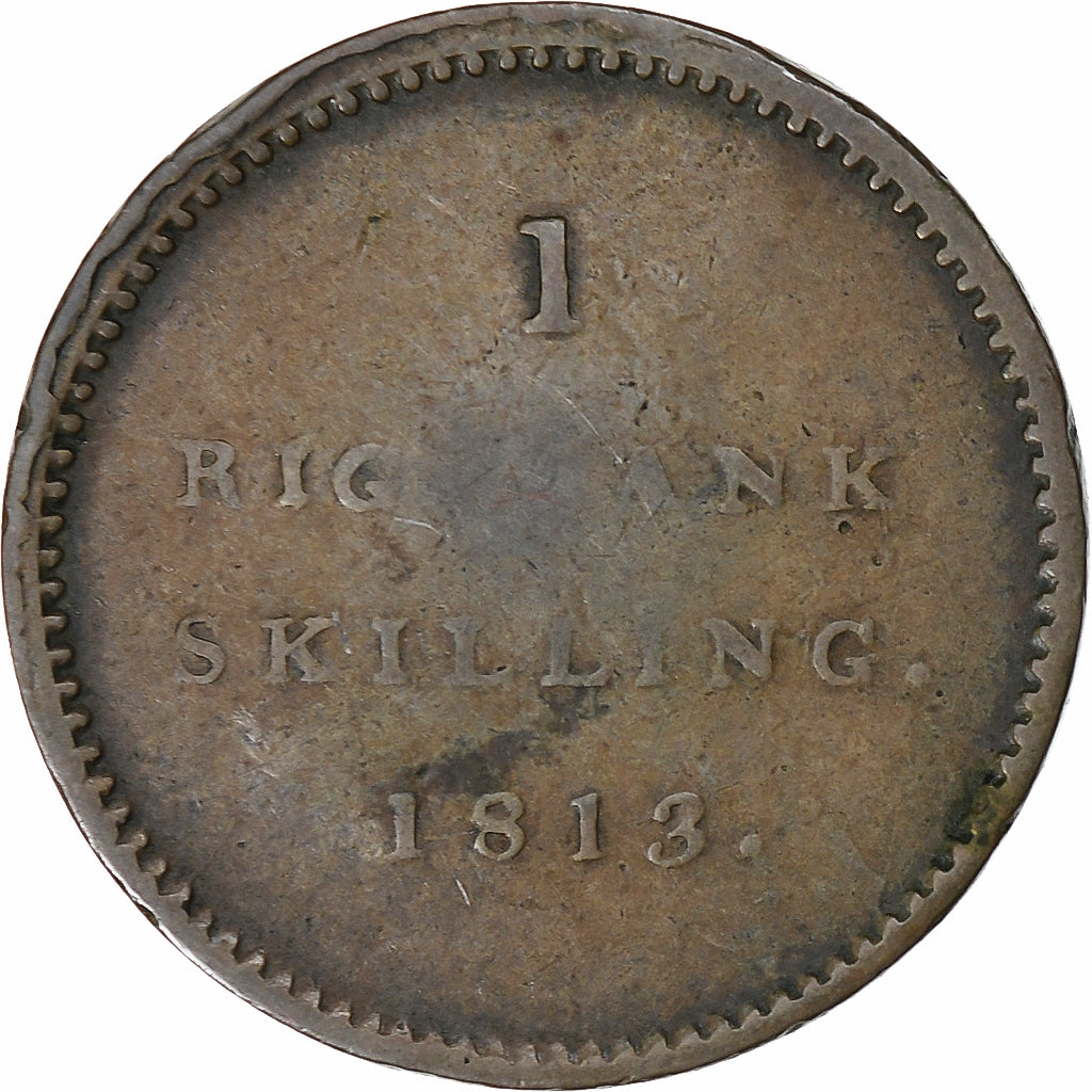 Moneta, Dania, Frederik VI, Rigsbankskilling, 1813, VF(30-35), Miedź, KM:680