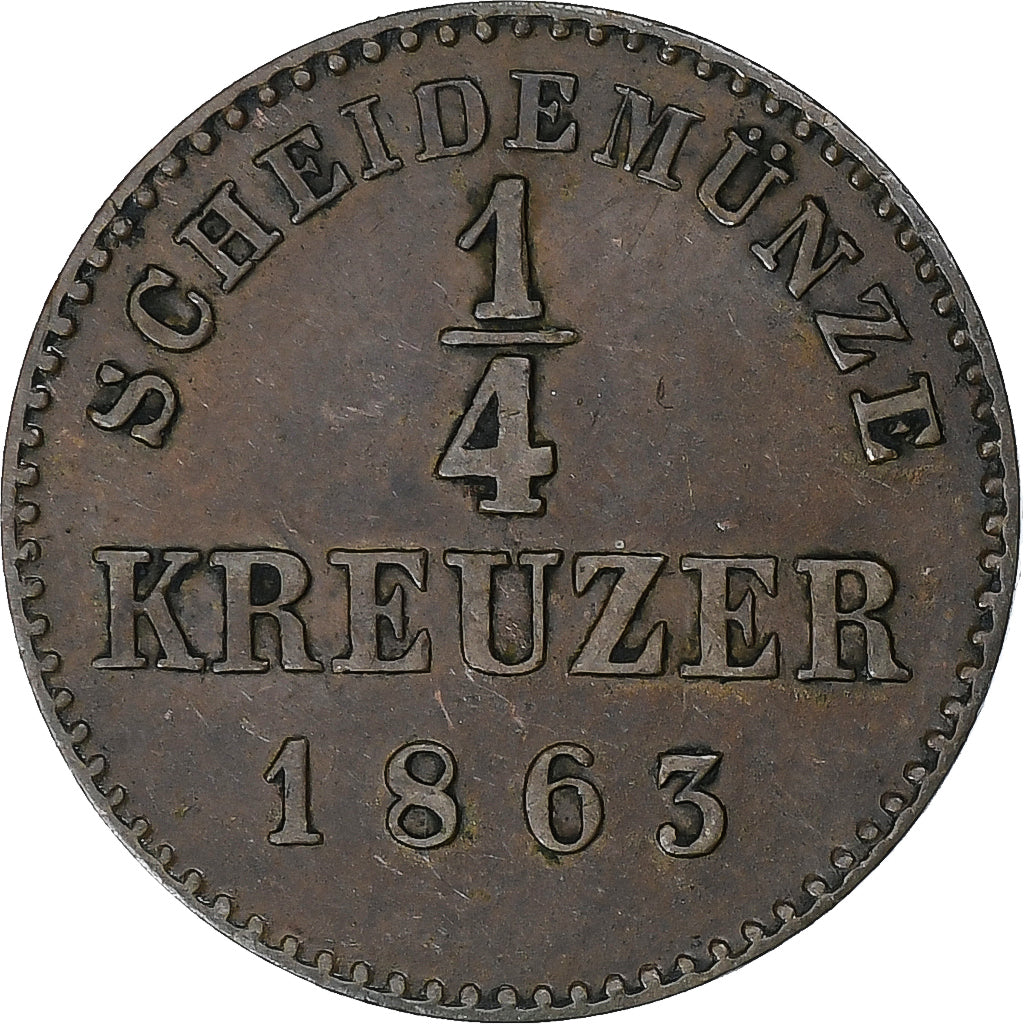 Münze, Deutsch Staaten, WURTTEMBERG, Wilhelm I, 1/4 Kreuzer, 1863, S+, Kupfer