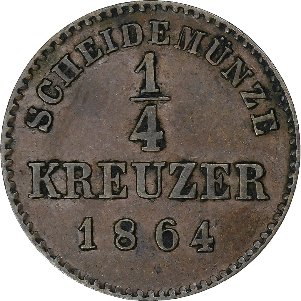 Moneta, Landy niemieckie, WURTTEMBERG, Wilhelm I, 1/4 Kreuzer, 1864, EF(40-45)