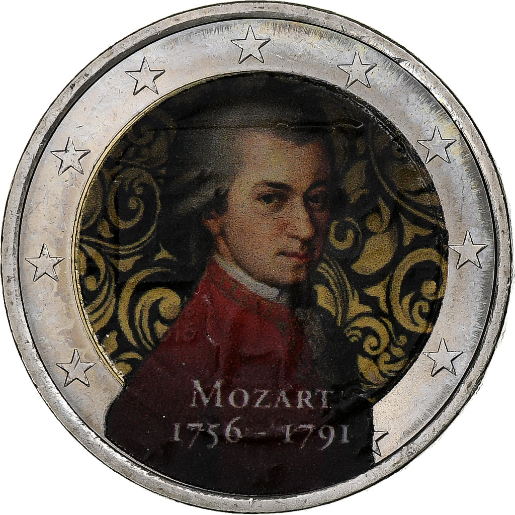 Österreich, 2 Euro, Mozart, Colourized, UNZ, Bi-Metallic, KM:New
