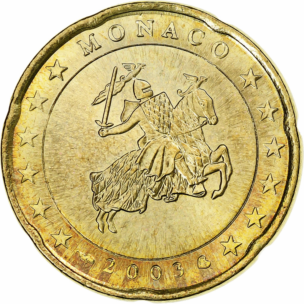 Monaco, 20 Euro Cent, Prince Rainier III, 2003, Paris, UNZ+, Messing
