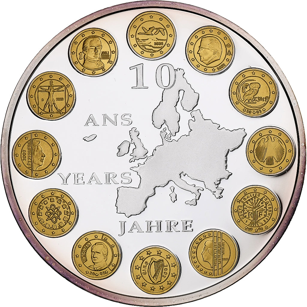 Francja, medal, 10 ans de l'Euro, Polityka, społeczeństwo, wojna, MS(65-70)