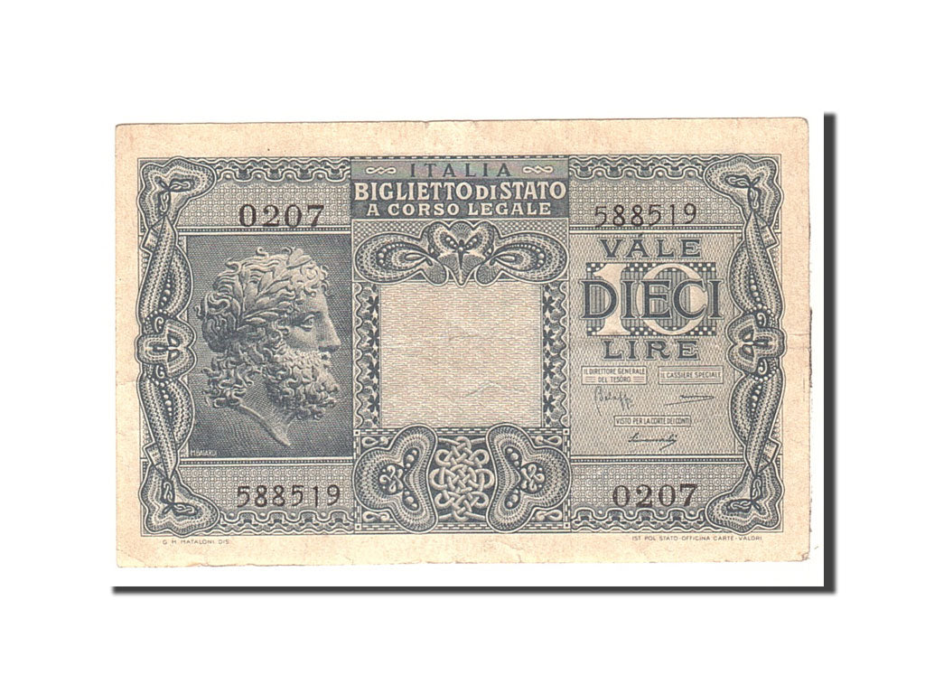 Banknote, Italy, 10 Lire, 1944, 1944-11-23, KM:32b, EF(40-45)
