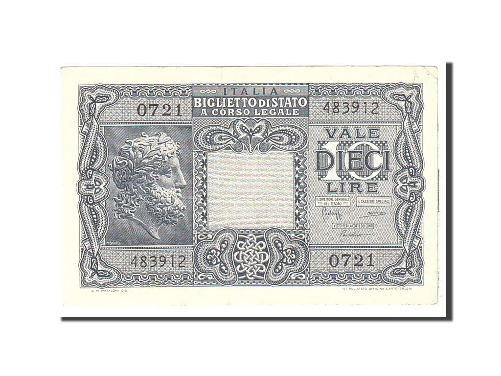 Italy, 10 Lire, 1944, KM:32b, 1944-11-23, EF(40-45)