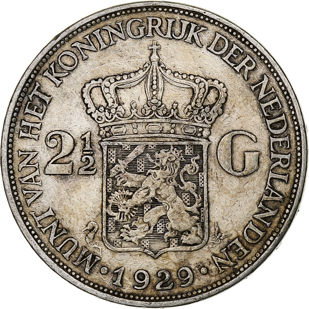 Coin, Netherlands, Wilhelmina I, 2-1/2 Gulden, 1929, VF(30-35), Silver, KM:165