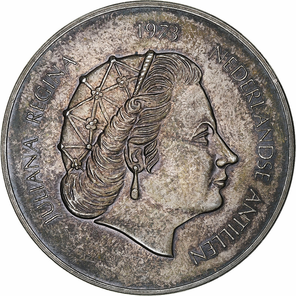 Munten, Nederlandse Antillen, Juliana, 25 Gulden, 1973, UNC-, Zilver, KM:14