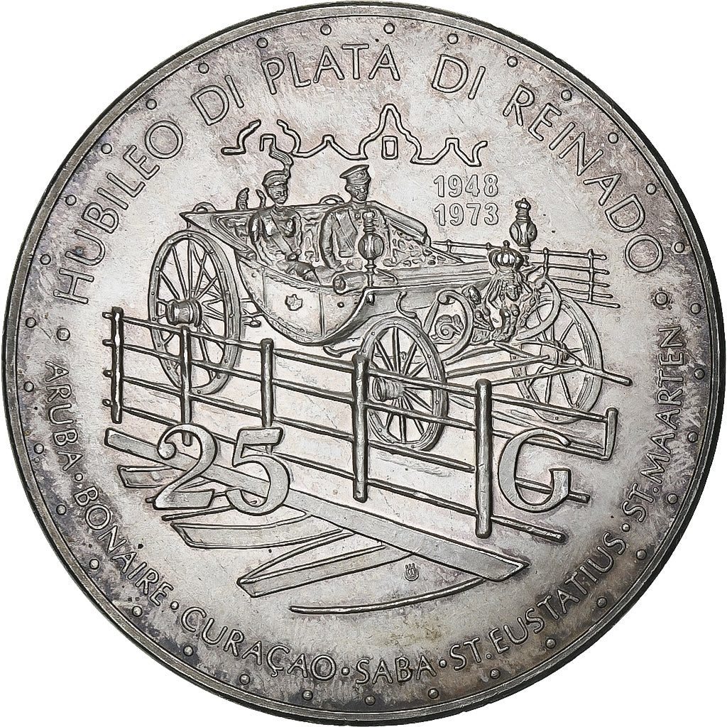 Munten, Nederlandse Antillen, Juliana, 25 Gulden, 1973, UNC-, Zilver, KM:14