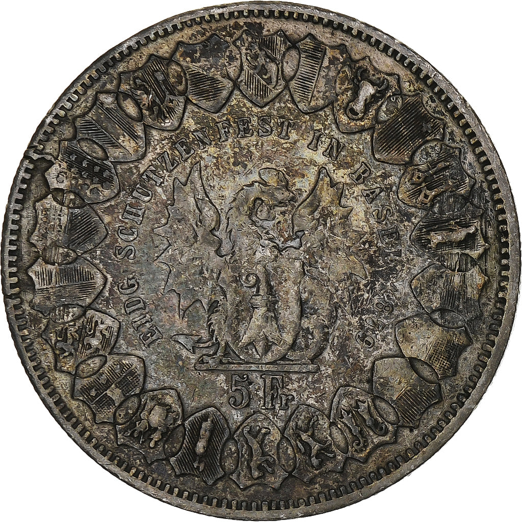 Moneda, Suiza, 5 Francs, 1879, Basel, BC+, Plata, KM:S14