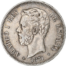 Munten, Spanje, Amadeao I, 5 Pesetas, 1871, Madrid, FR+, Zilver, KM:666
