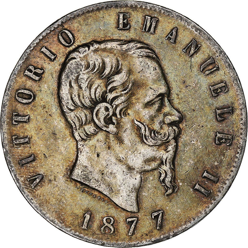Coin, Italy, Vittorio Emanuele II, 5 Lire, 1877, Rome, VF(30-35), Silver, KM:8.4