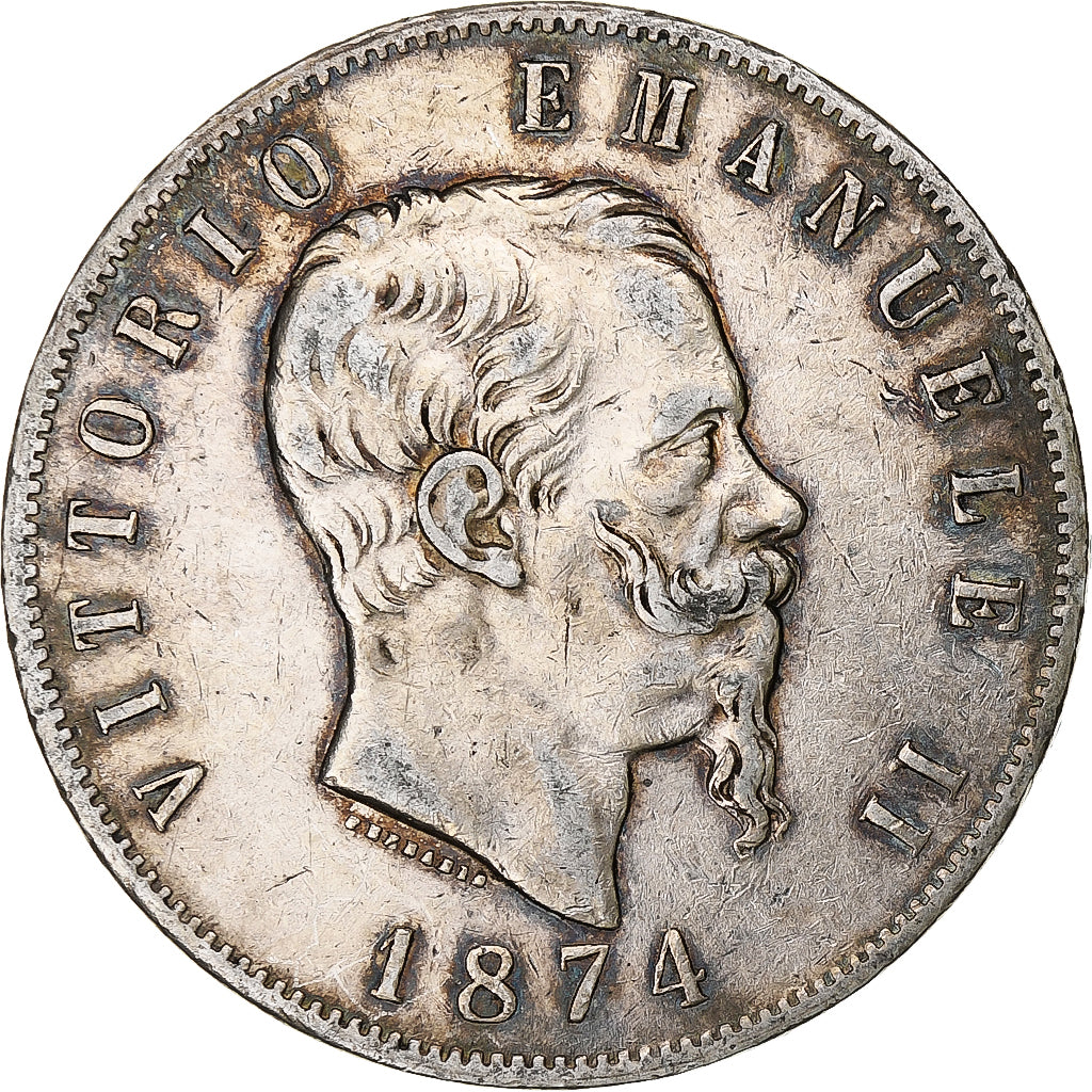 Coin, Italy, Vittorio Emanuele II, 5 Lire, 1874, Milan, VF(30-35), Silver