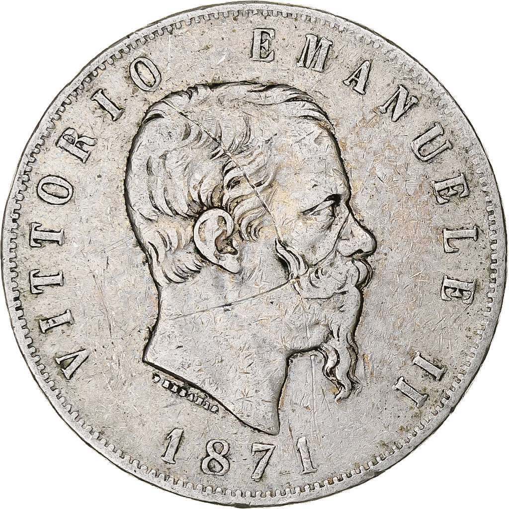 Coin, Italy, Vittorio Emanuele II, 5 Lire, 1871, Milan, VF(20-25), Silver