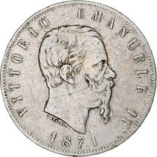Coin, Italy, Vittorio Emanuele II, 5 Lire, 1871, Milan, VF(20-25), Silver