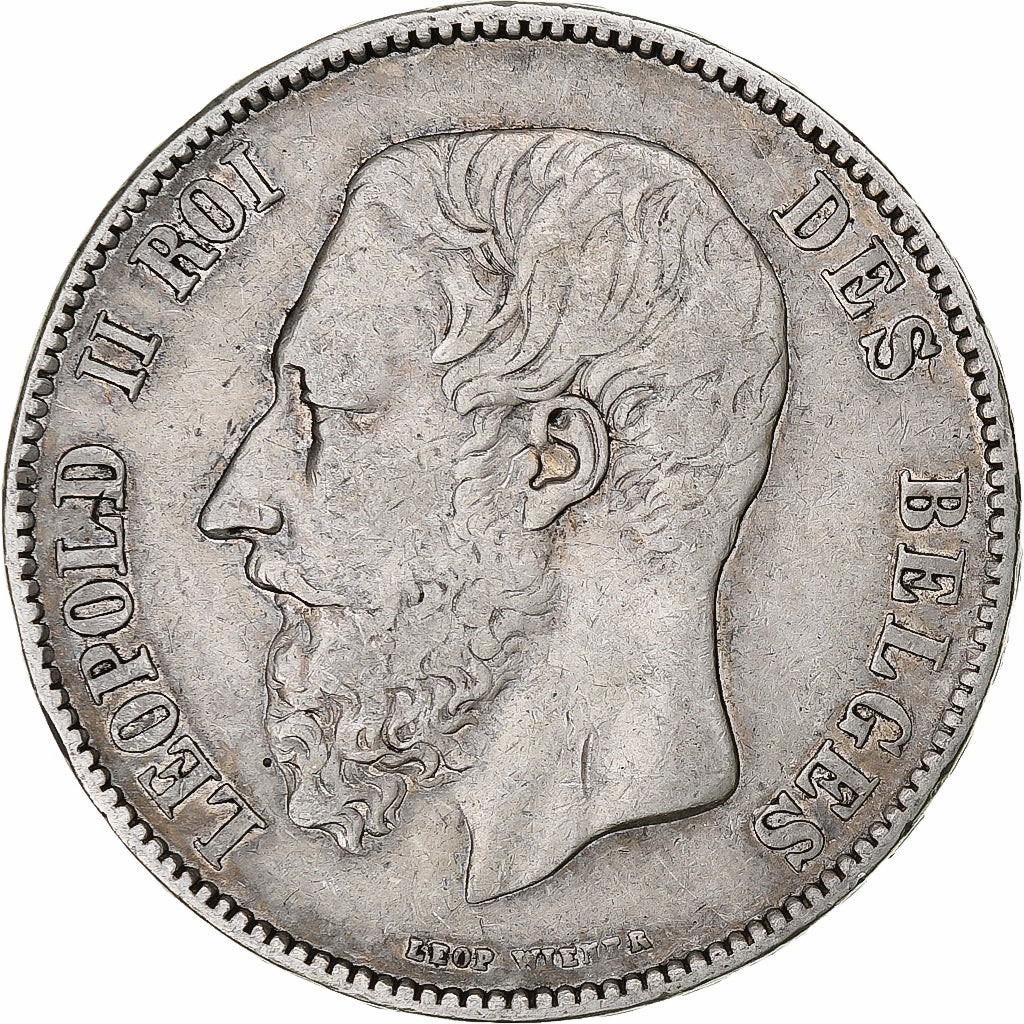 Coin, Belgium, Leopold II, 5 Francs, 5 Frank, 1867, Brussels, VF(30-35), Silver