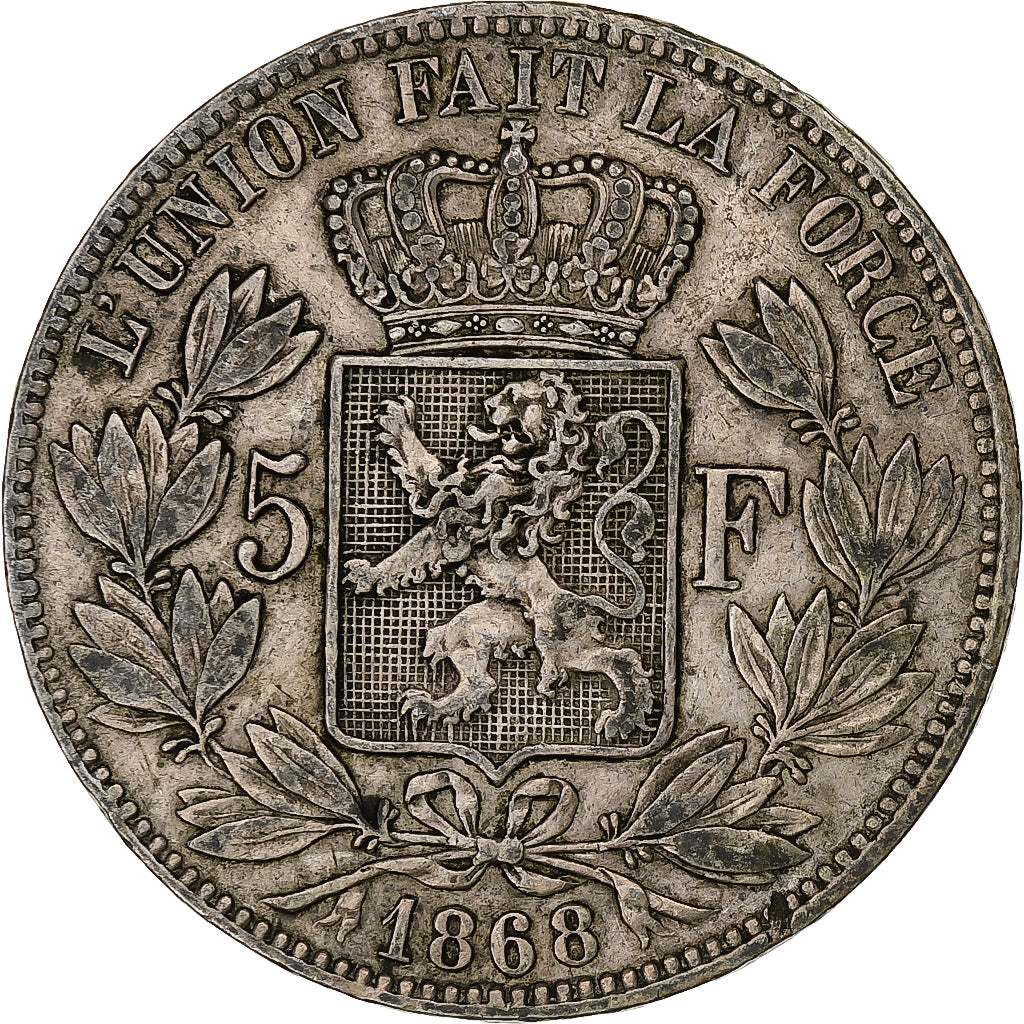 Coin, Belgium, Leopold II, 5 Francs, 5 Frank, 1868, VF(30-35), Silver, KM:24