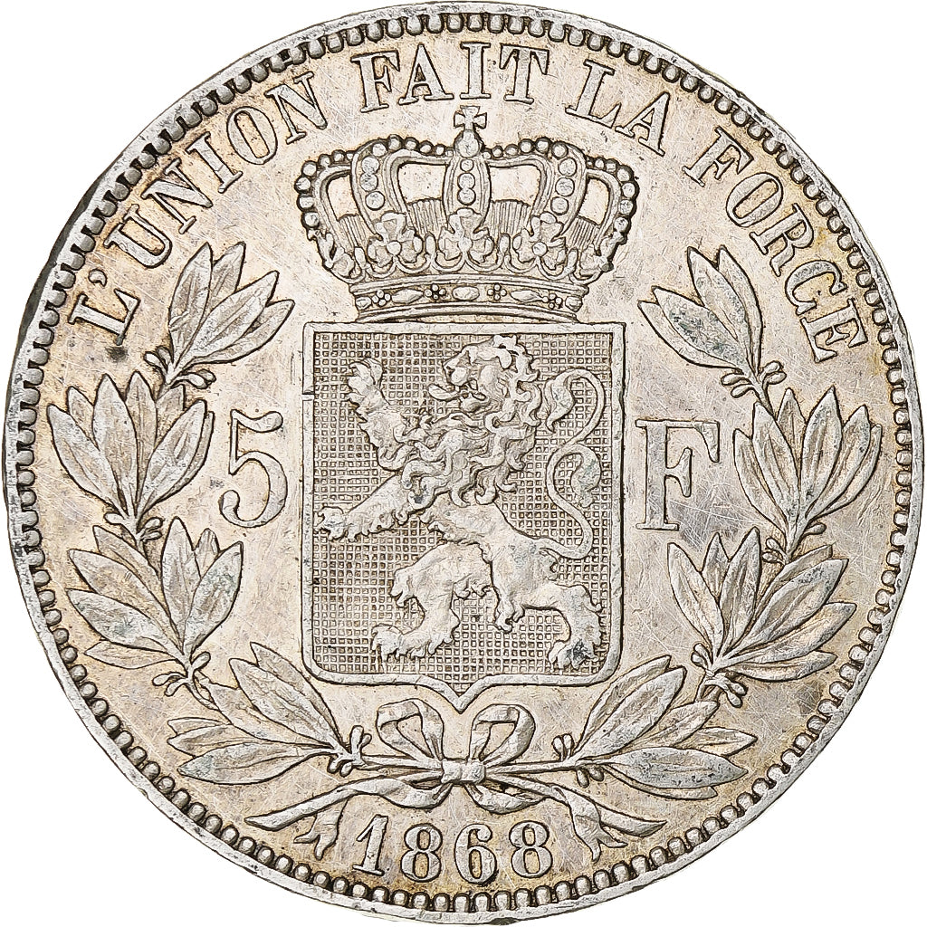 Coin, Belgium, Leopold II, 5 Francs, 5 Frank, 1868, EF(40-45), Silver, KM:24