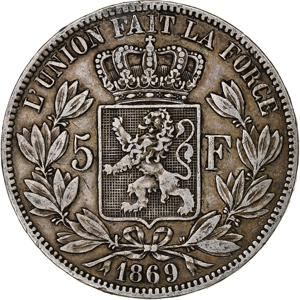 Coin, Belgium, Leopold II, 5 Francs, 5 Frank, 1869, VF(30-35), Silver, KM:24