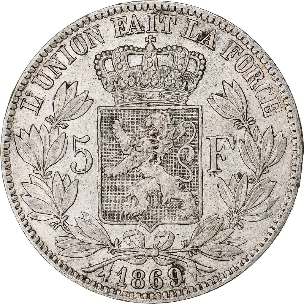 Coin, Belgium, Leopold II, 5 Francs, 5 Frank, 1869, EF(40-45), Silver, KM:24