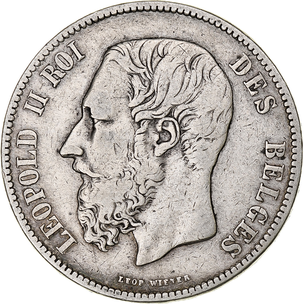 Coin, Belgium, Leopold II, 5 Francs, 5 Frank, 1870, Brussels, VF(30-35), Silver