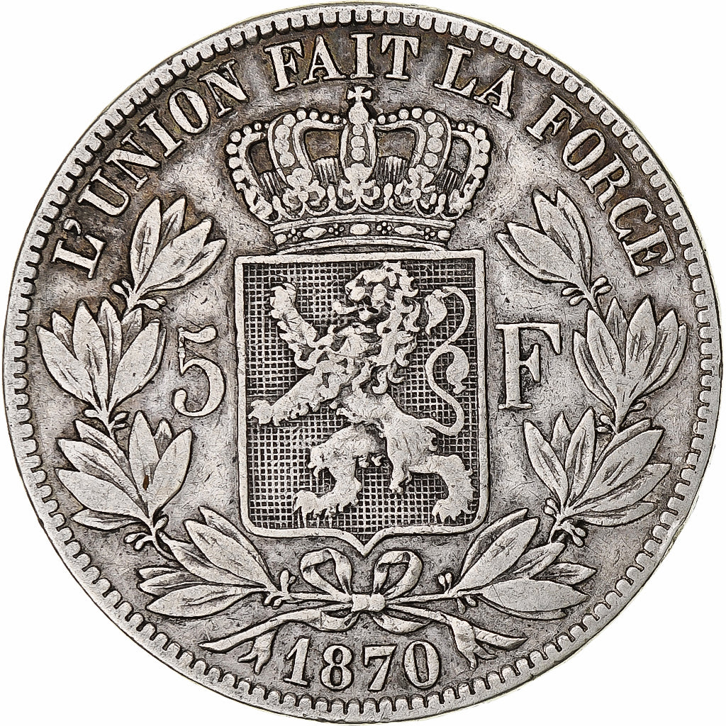 Coin, Belgium, Leopold II, 5 Francs, 5 Frank, 1870, Brussels, VF(30-35), Silver
